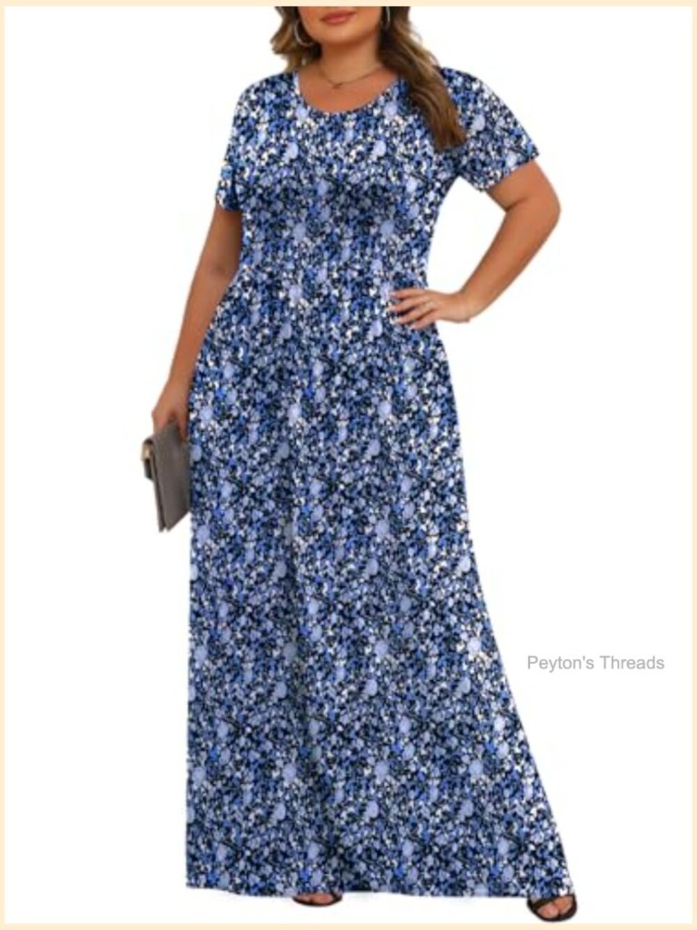 Plus Size Maxi Dress Short Sleeve with Pockets Summer Casual Long Dress - Picture 2 of 5